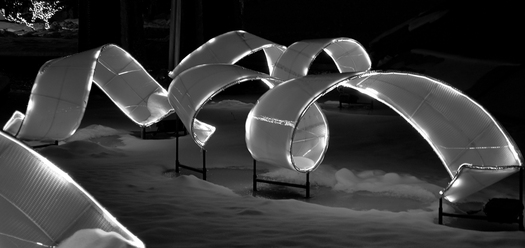 reverse silhouette of ribbon-like sculpture