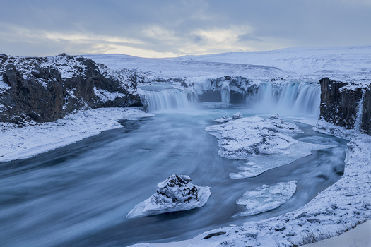 Waterfall and snow