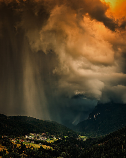 Storm approaching a Small mountain village