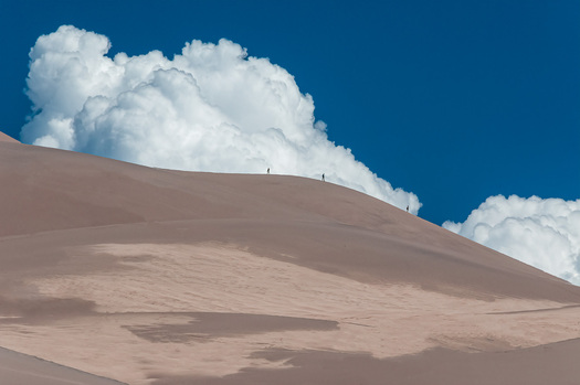 Sand dunes with people on top of them