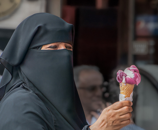 Moslem woman with an ice cream cone